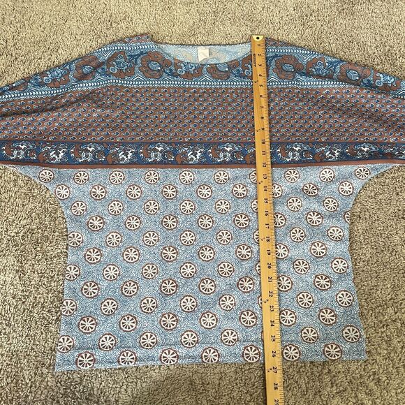 Vintage 70s Top Womens Size Small Blue Floral Boho Peasant Retro Casual Poly Vtg - Picture 15 of 15